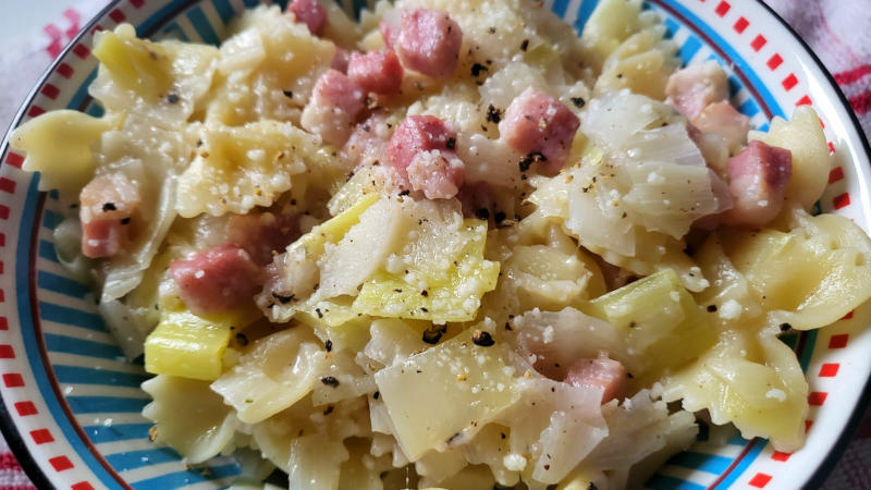 Pasta porri e pancetta